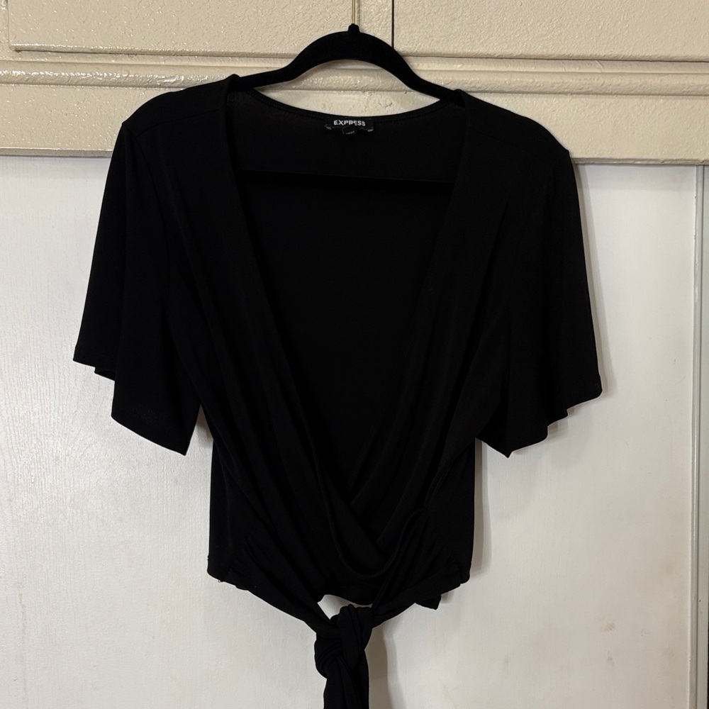 Express Elegant Black Tie-Front Blouse